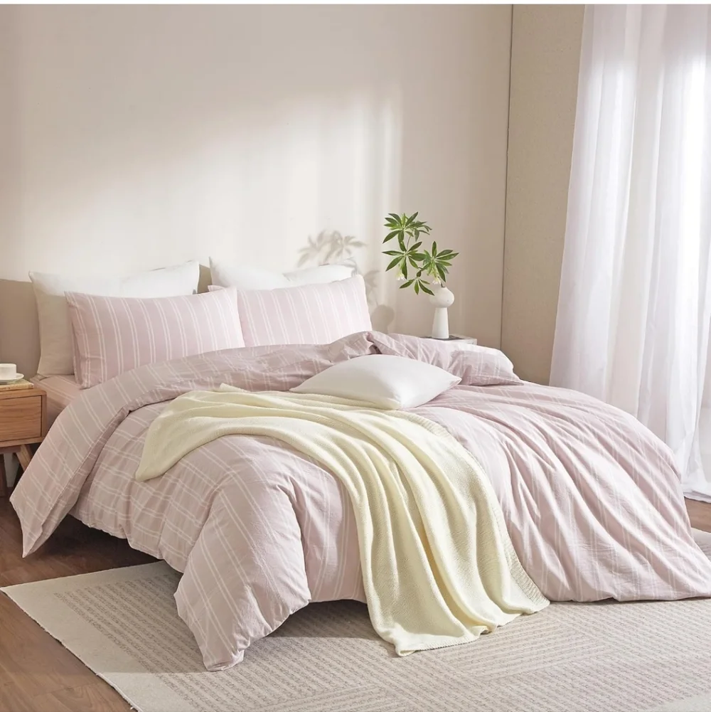 Duvet Cover Full Size Pink White Striped Duvet Cover Set Washed Cotton New